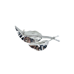 Brushed Leaf Vintage Japanese Saltwater Akoya Cultured Pearl Brooch- Sterling Silver