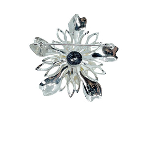 Modernist Atomic Floral Vintage Japanese Saltwater Akoya Cultured Pearl Brooch- Sterling Silver