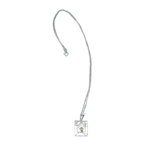 Vintage Modernist Square Japanese Saltwater Akoya Pearl Necklace- Sterling Silver 17 Inch