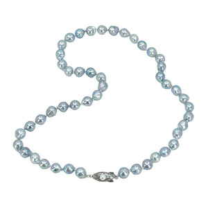 Baroque Blue Vintage Mid Century Japanese Saltwater Cultured Akoya Pearl Necklace - Silver 17 Inch