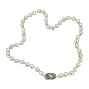 Mid Century Marcasite Baroque Japanese Saltwater Akoya Cultured Pearl Vintage Choker Necklace -Sterling Silver 15 Inch