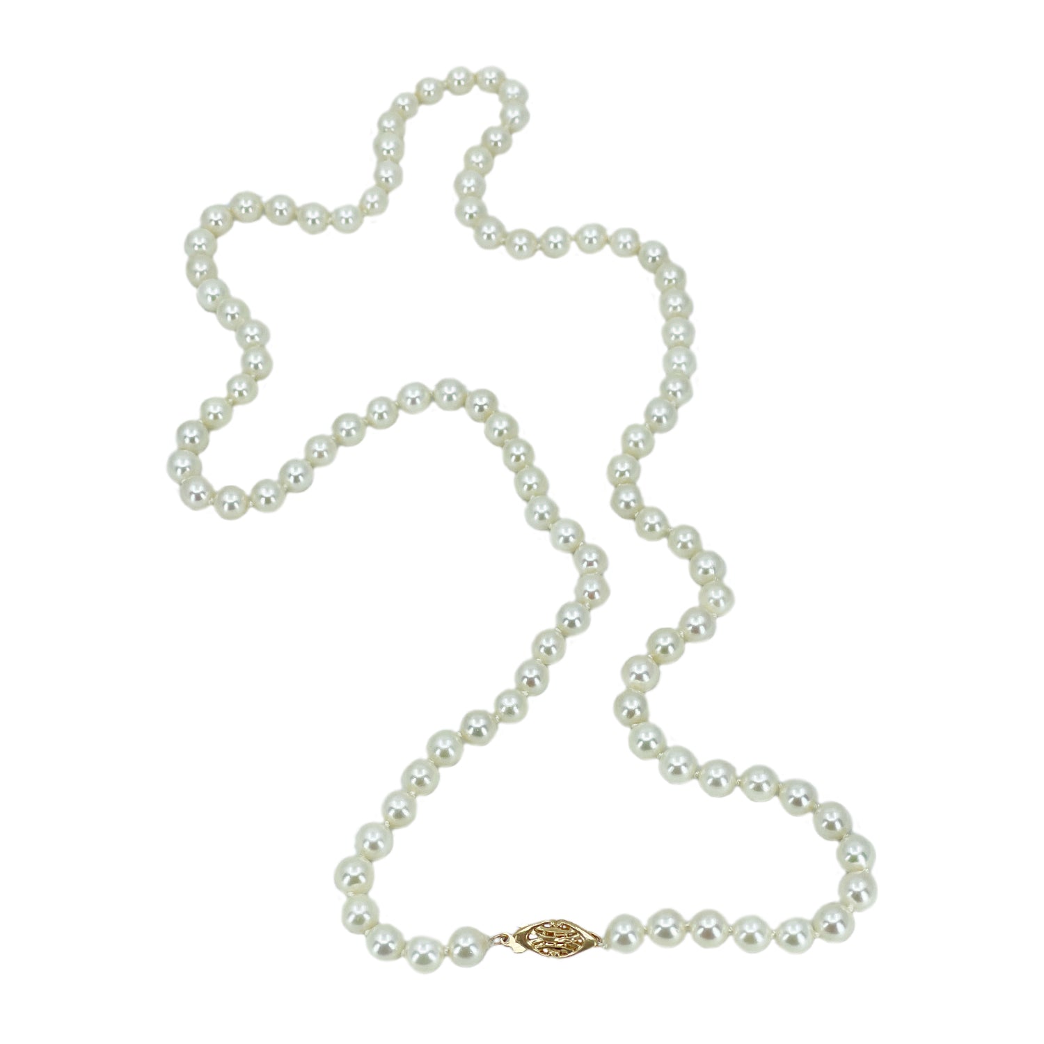 Opera Length Vintage Saltwater Japanese Cultured Akoya Pearl Necklace Strand - 14K White Gold 29.50 Inch