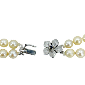Sapphire Choker Double Strand Japanese Saltwater Cultured Akoya Pearl Vintage Choker Necklace - 14K White Gold 15.50 & 16.75 Inch
