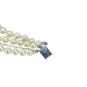 Triple Strand Filigree Graduated Akoya Saltwater Cultured Pearl Vintage Bracelet- 14K White Gold