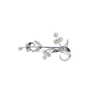 Spray Branch Vintage Japanese Saltwater Akoya Cultured Pearl Leaf Brooch- Sterling Silver