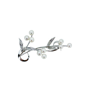 Spray Branch Vintage Japanese Saltwater Akoya Cultured Pearl Leaf Brooch- Sterling Silver