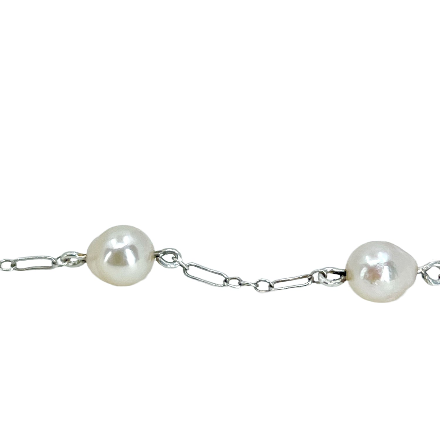 Baroque Vintage Japanese Saltwater Akoya Cultured Pearl Chain Bracelet- Sterling Silver