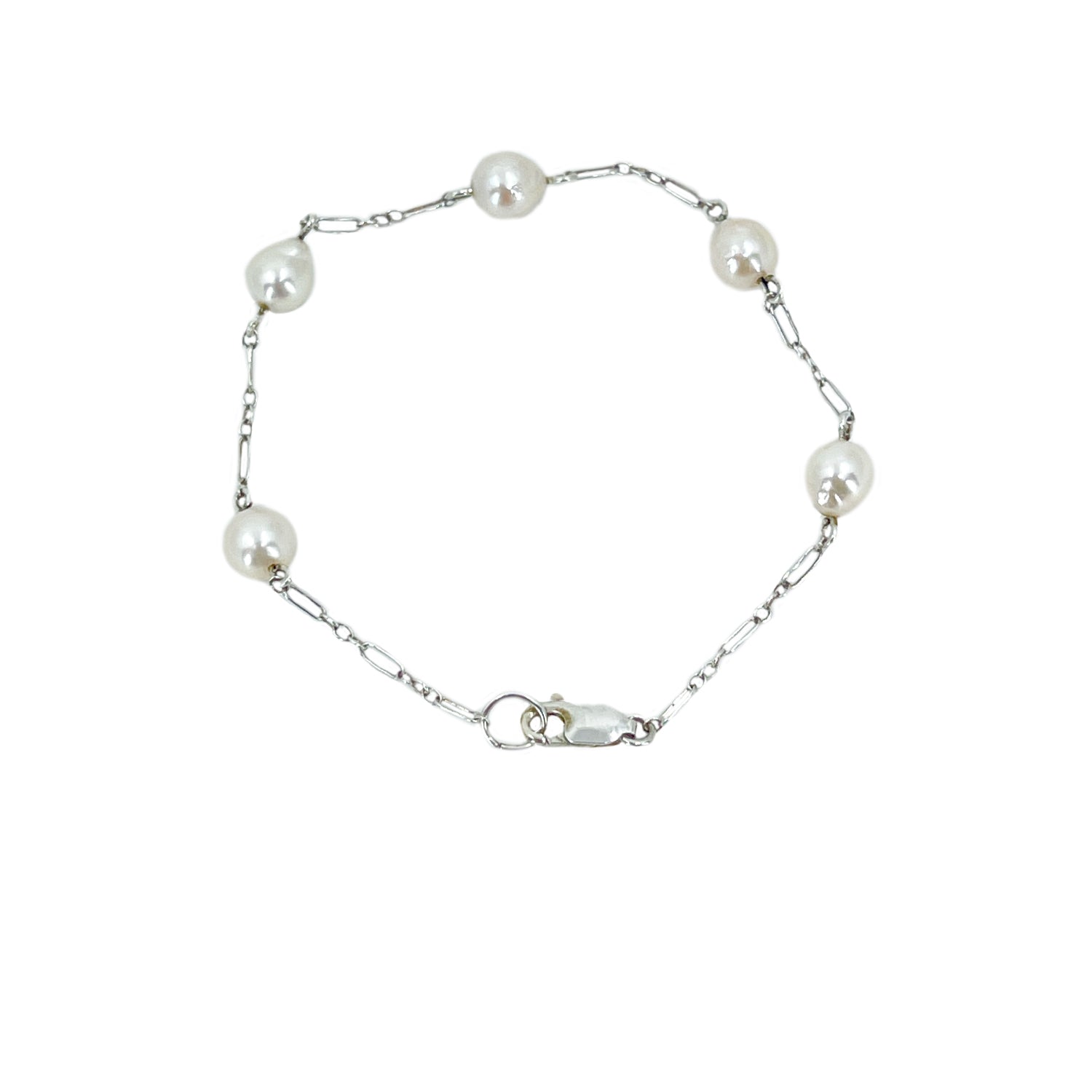 Baroque Vintage Japanese Saltwater Akoya Cultured Pearl Chain Bracelet- Sterling Silver