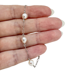 Baroque Vintage Japanese Saltwater Akoya Cultured Pearl Chain Bracelet- Sterling Silver