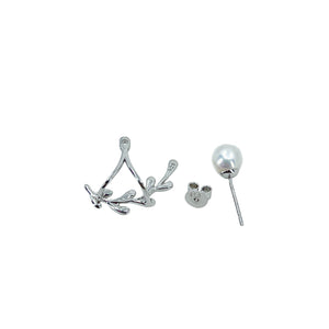 Vintage Ear Climber Jacket Akoya Saltwater Cultured Pearl Pierced Stud Earrings- Sterling Silver