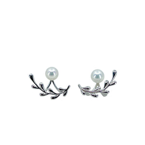 Vintage Ear Climber Jacket Akoya Saltwater Cultured Pearl Pierced Stud Earrings- Sterling Silver