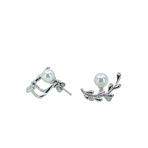Vintage Ear Climber Jacket Akoya Saltwater Cultured Pearl Pierced Stud Earrings- Sterling Silver