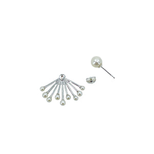 Deco Style Ear Climber Jacket Akoya Saltwater Cultured Pearl Pierced Stud Earrings- Sterling Silver