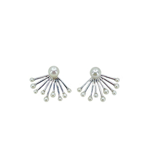 Deco Style Ear Climber Jacket Akoya Saltwater Cultured Pearl Pierced Stud Earrings- Sterling Silver