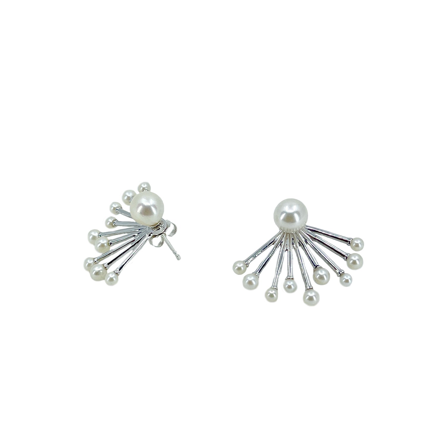 Deco Style Ear Climber Jacket Akoya Saltwater Cultured Pearl Pierced Stud Earrings- Sterling Silver