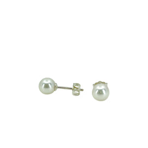 Vintage Akoya Saltwater Cultured Pearl Pierced Stud Earrings 6.50mm- Sterling Silver