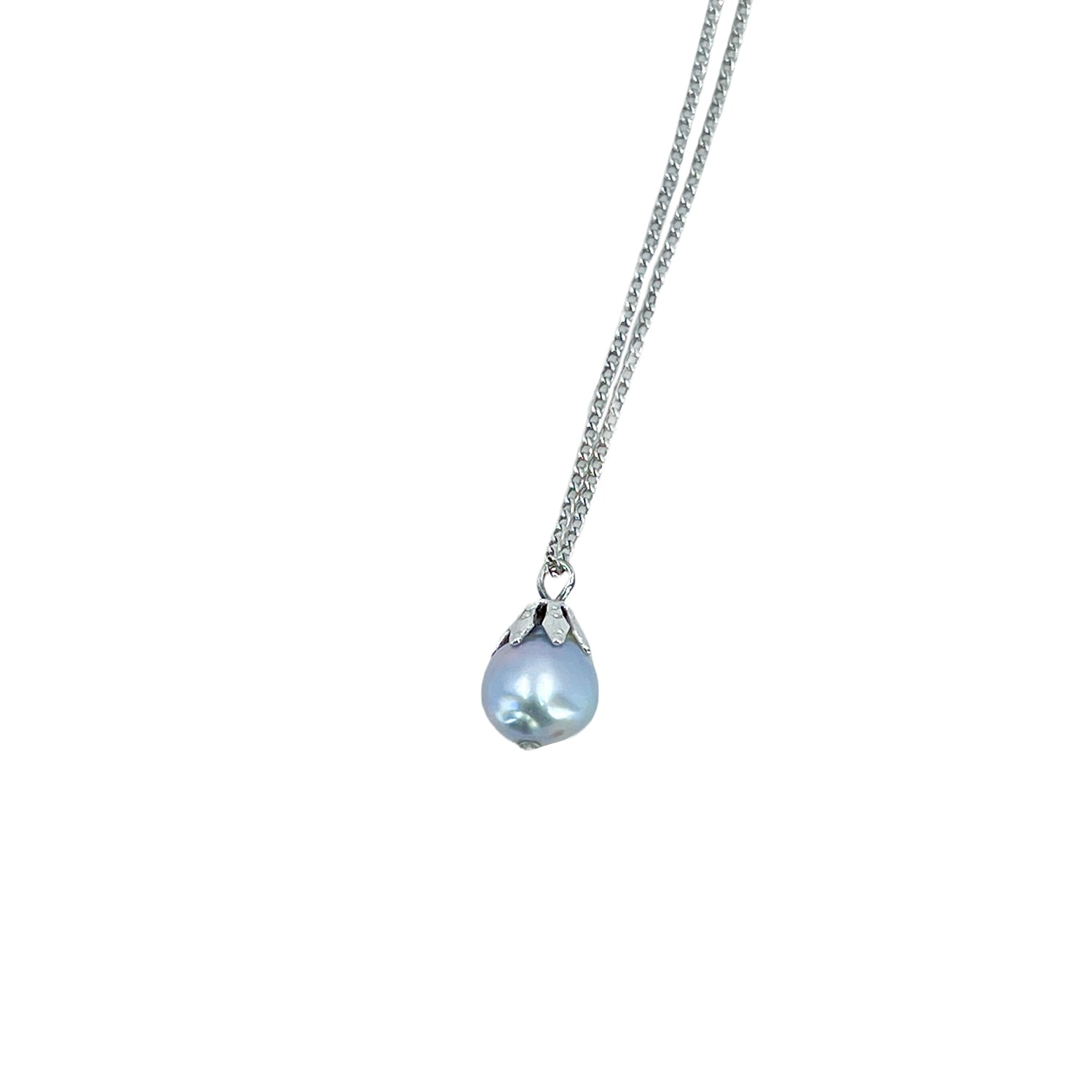 Vintage Modernist Blue Japanese Saltwater Akoya Pearl Necklace- Sterling Silver 16 Inch