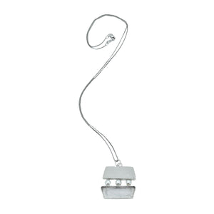 Geometric Modernist Japanese Cultured Akoya Pearl Vintage Pendant Necklace- Sterling Silver 20 Inch