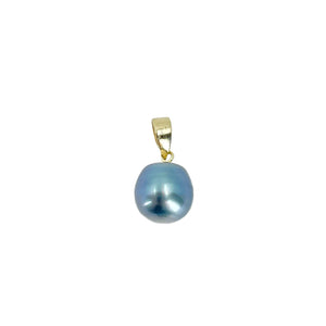 Baroque Blue Japanese Saltwater Akoya Pearl Vintage Solitaire Pendant- 14K Yellow Gold