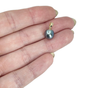 Baroque Blue Japanese Saltwater Akoya Pearl Vintage Solitaire Pendant- 14K Yellow Gold