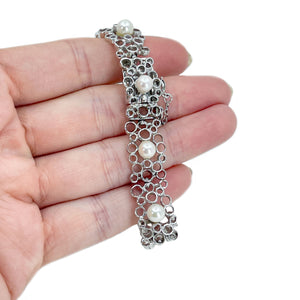 Modernist Mid Century Circle Japanese Saltwater Akoya Cultured Pearl Bracelet- Sterling Silver