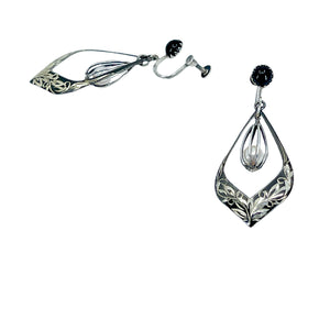 Cadge Drop Amita Japan Black Enamel Akoya Saltwater Cultured Pearl Screwback Earrings- Sterling Silver