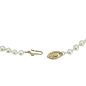 Graduated Vintage Japanese Cultured Saltwater Akoya Pearl Necklace - 14K Yellow Gold 16.75 Inch