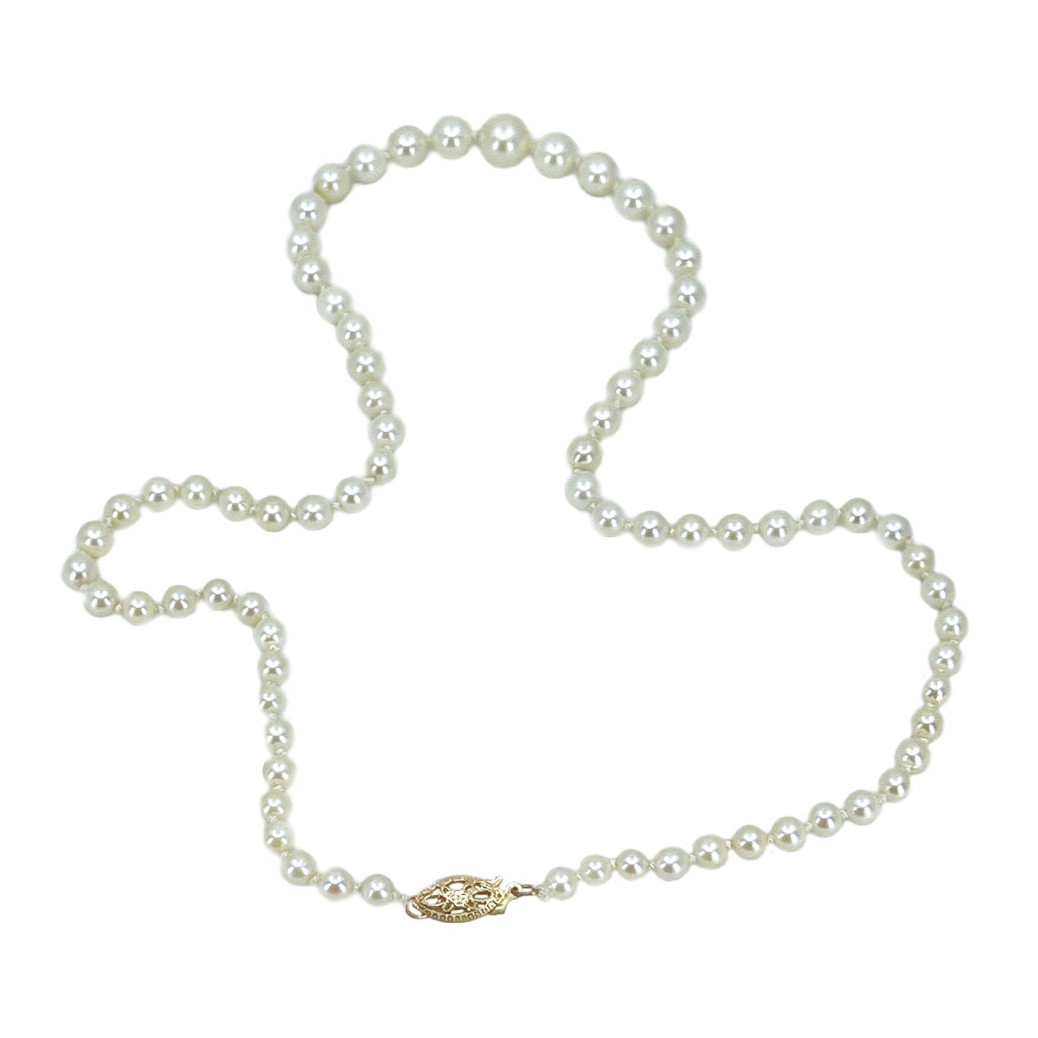 Graduated Vintage Japanese Cultured Saltwater Akoya Pearl Necklace - 14K Yellow Gold 16.75 Inch