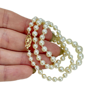 Graduated Vintage Japanese Cultured Saltwater Akoya Pearl Necklace - 14K Yellow Gold 16.75 Inch