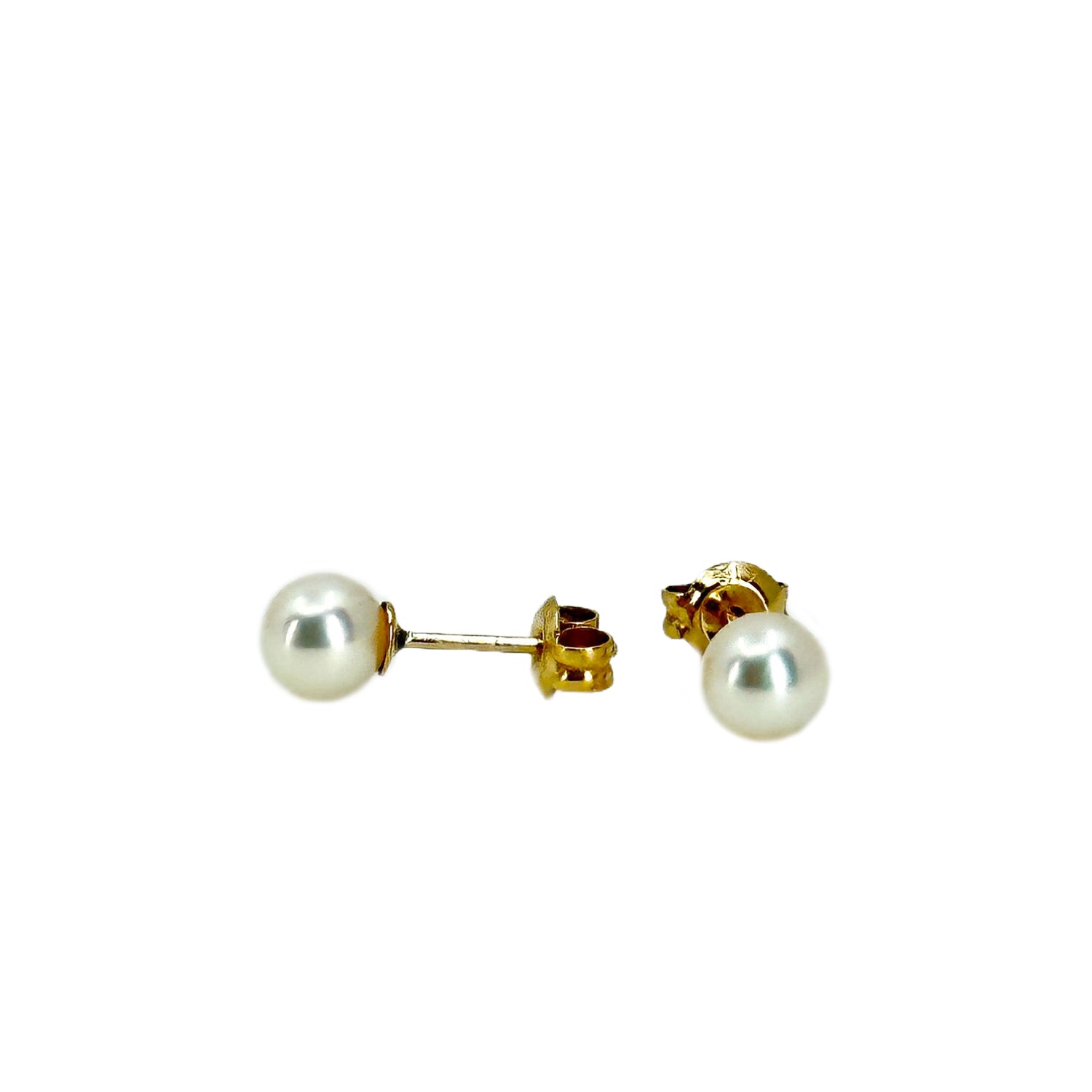 Japan Vintage Akoya Saltwater Cultured Pearl Pierced 5mm Stud Earrings- 18K Yellow Gold