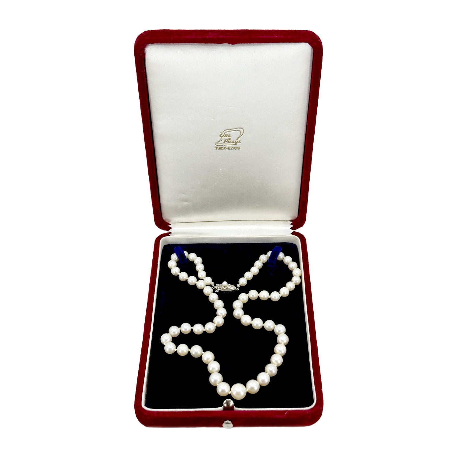 Una Pearl Designer Vintage Japanese Cultured Akoya Pearl Strand Necklace Box- Sterling Silver 18 Inch