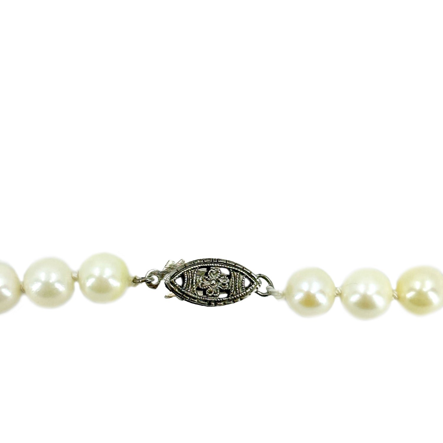 Floral Choker Japanese Saltwater Cultured Akoya Pearl Vintage Necklace - Sterling Silver 15.75 Inch