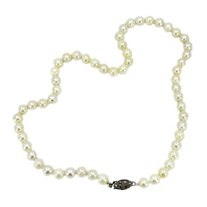 Floral Choker Japanese Saltwater Cultured Akoya Pearl Vintage Necklace - Sterling Silver 15.75 Inch