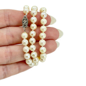 Floral Choker Japanese Saltwater Cultured Akoya Pearl Vintage Necklace - Sterling Silver 15.75 Inch