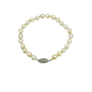 Vintage Baroque Filigree Japanese Saltwater Akoya Cultured Pearl Bracelet- Sterling Silver