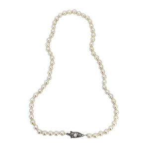 Milgrain Vintage Japanese Saltwater Cultured Akoya Pearl Engraved Necklace - Sterling Silver 16.75 Inch