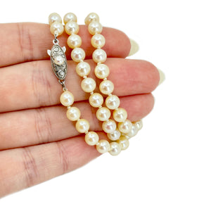 Milgrain Vintage Japanese Saltwater Cultured Akoya Pearl Engraved Necklace - Sterling Silver 16.75 Inch