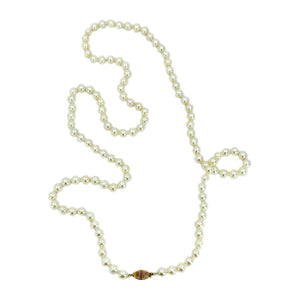 Vintage Opera Length Saltwater Japanese Akoya Cultured Pearl Necklace Strand - 14K Yellow Gold 29 Inch