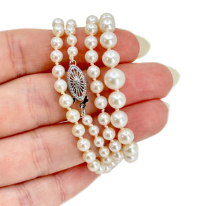 Retro Filigree Japanese Saltwater Cultured Akoya Pearl Necklace - 10K White Gold 20.75 Inch