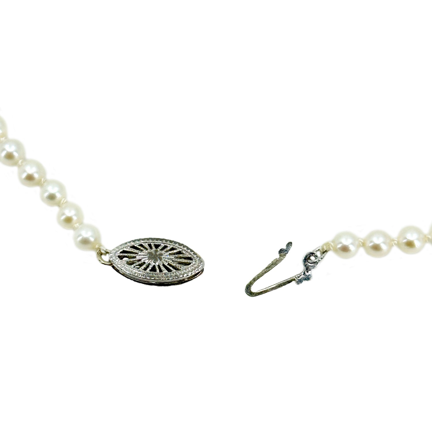 Retro Filigree Japanese Saltwater Cultured Akoya Pearl Necklace - 10K White Gold 20.75 Inch