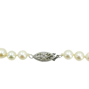 Filigree Opera Mid-Century Japanese Saltwater Cultured Akoya Pearl Vintage Necklace Strand - 14K White Gold 32.50 Inch