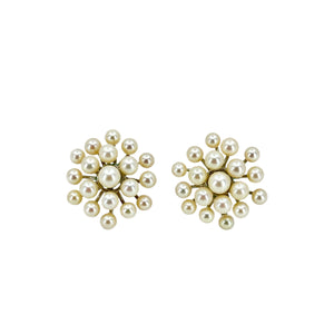 Snowflake Modernist Akoya Saltwater Cultured Pearl Vintage Screwback Earrings- Sterling Silver