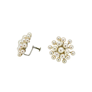 Snowflake Modernist Akoya Saltwater Cultured Pearl Vintage Screwback Earrings- Sterling Silver