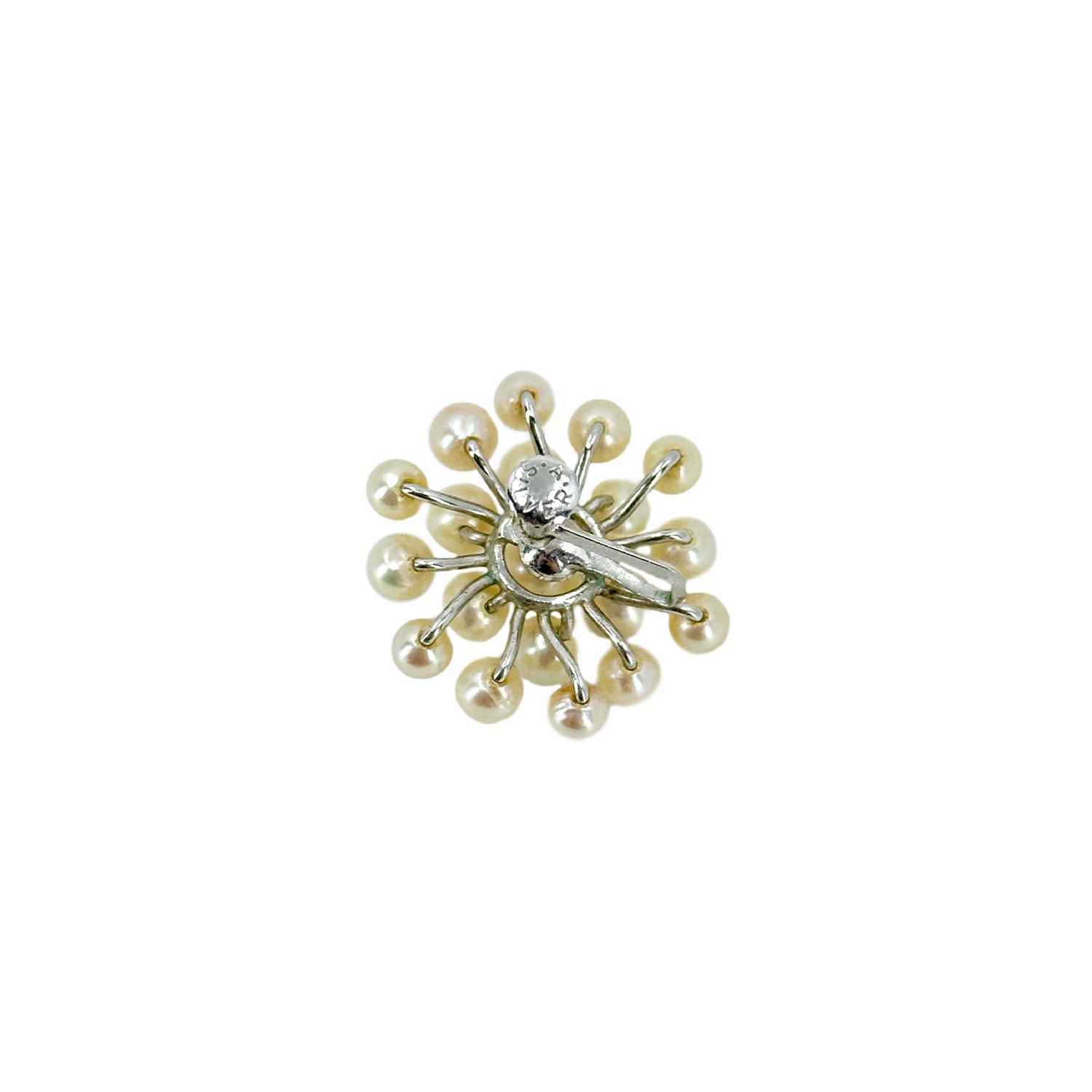Snowflake Modernist Akoya Saltwater Cultured Pearl Vintage Screwback Earrings- Sterling Silver