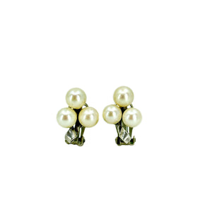 Triple Clip Vintage Akoya Saltwater Cultured Pearl Earrings- Sterling Silver