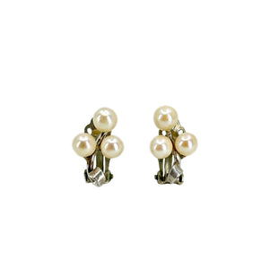Triple Clip Vintage Akoya Saltwater Cultured Pearl Earrings- Sterling Silver Sm