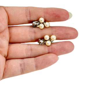 Triple Clip Vintage Akoya Saltwater Cultured Pearl Earrings- Sterling Silver Sm