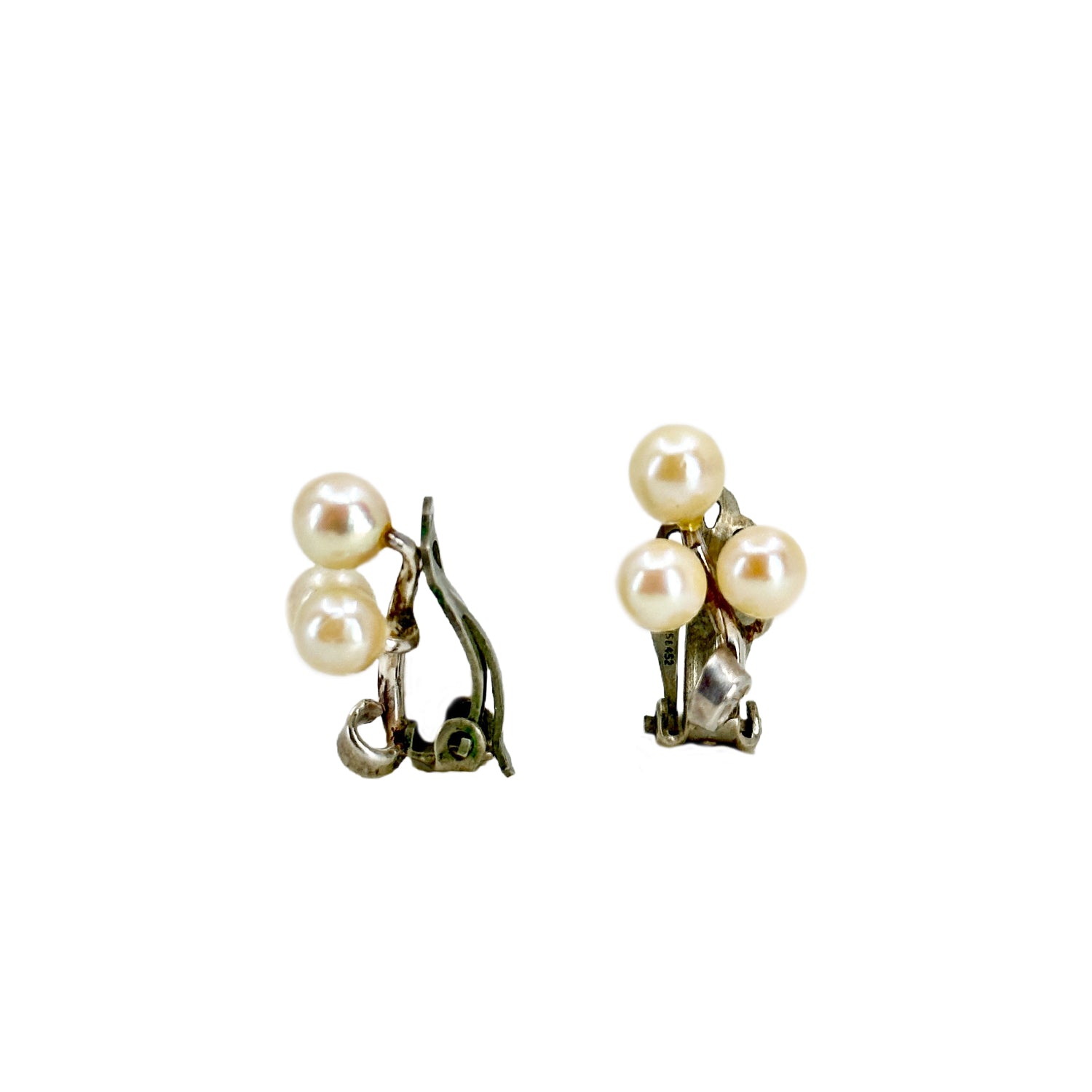 Screw On Twin Saltwater Pearl Earrings 14K White Gold