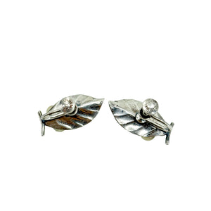 Mings Of Honolulu Leaf Triple Akoya Saltwater Cultured Pearl Vintage Screwback Earrings- Sterling Silver