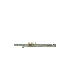 Thin Engraved Mid Century Men's Japanese Saltwater Akoya Cultured Pearl Vintage Tie Bar- Sterling Silver